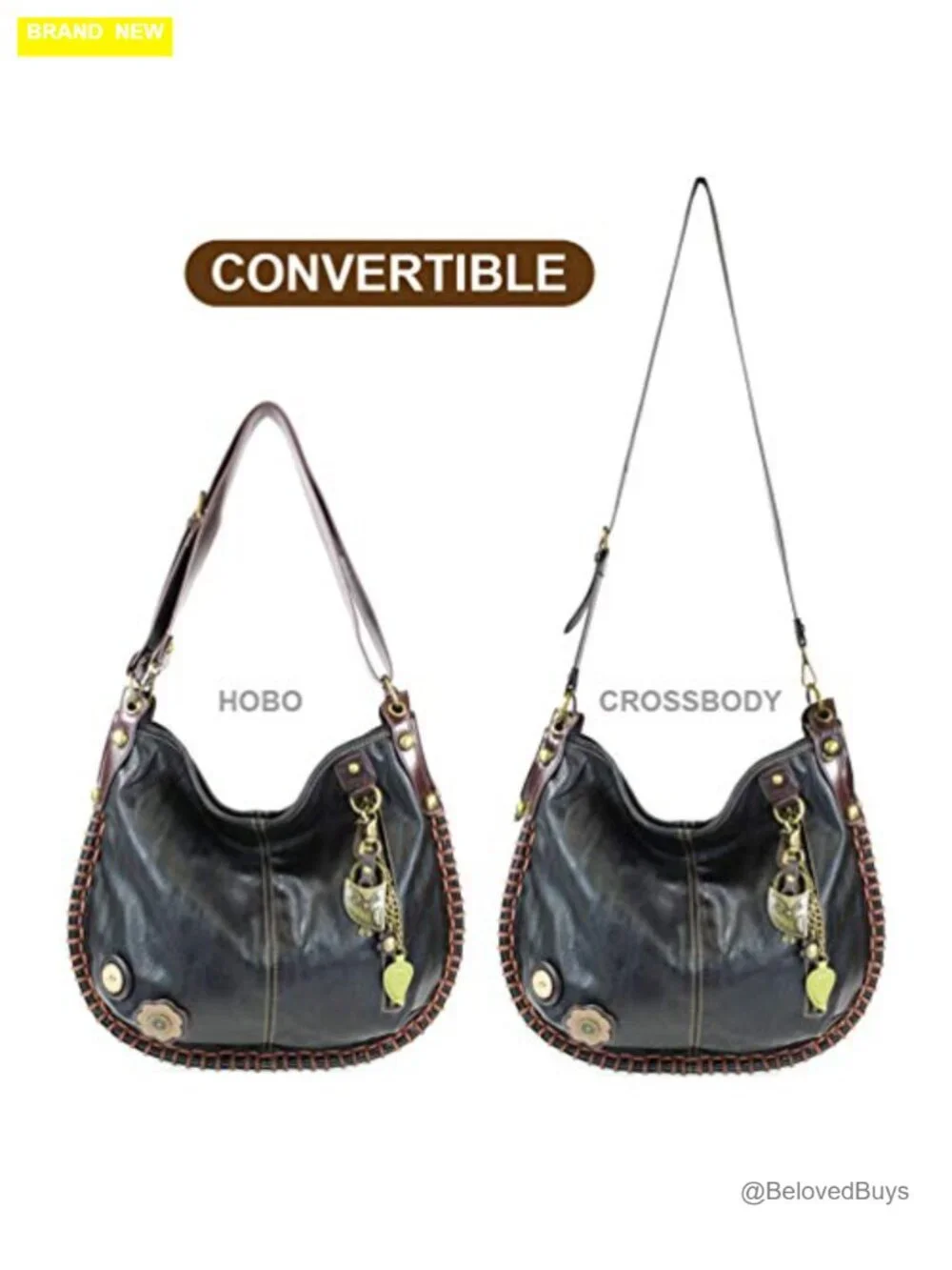 Vegan Leather Convertible Hobo Crossbody Tote Handbag with Detachable Keychain